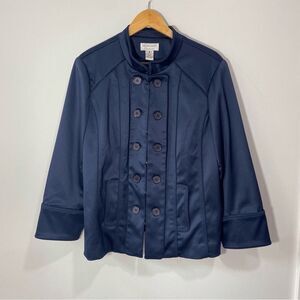 Victor Costa Occasions Navy Blue Satin Military Style Evening Jacket Plus Size